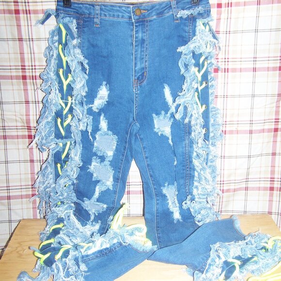 Purple Candy Lace Up Sides Jeans Sz M - Picture 1 of 8